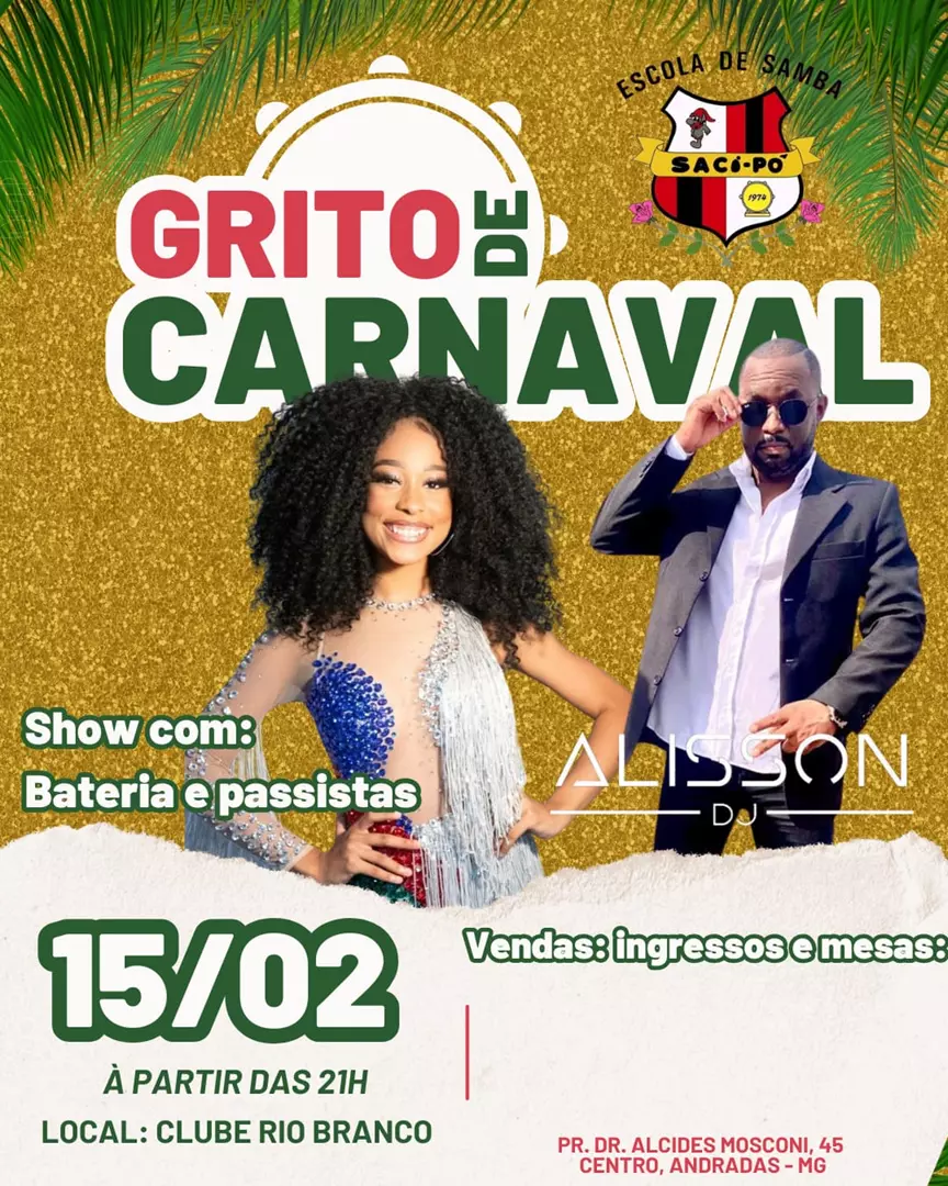 GRITO DE CARNAVAL NO CLUBE RIO BRANDO EM ANDRADAS- MG, RECEBE SHOW COMPLETO DA SACI PÔ (15) FEV